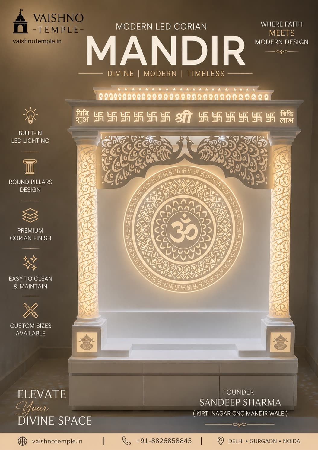 Corian Mandir with LED Light