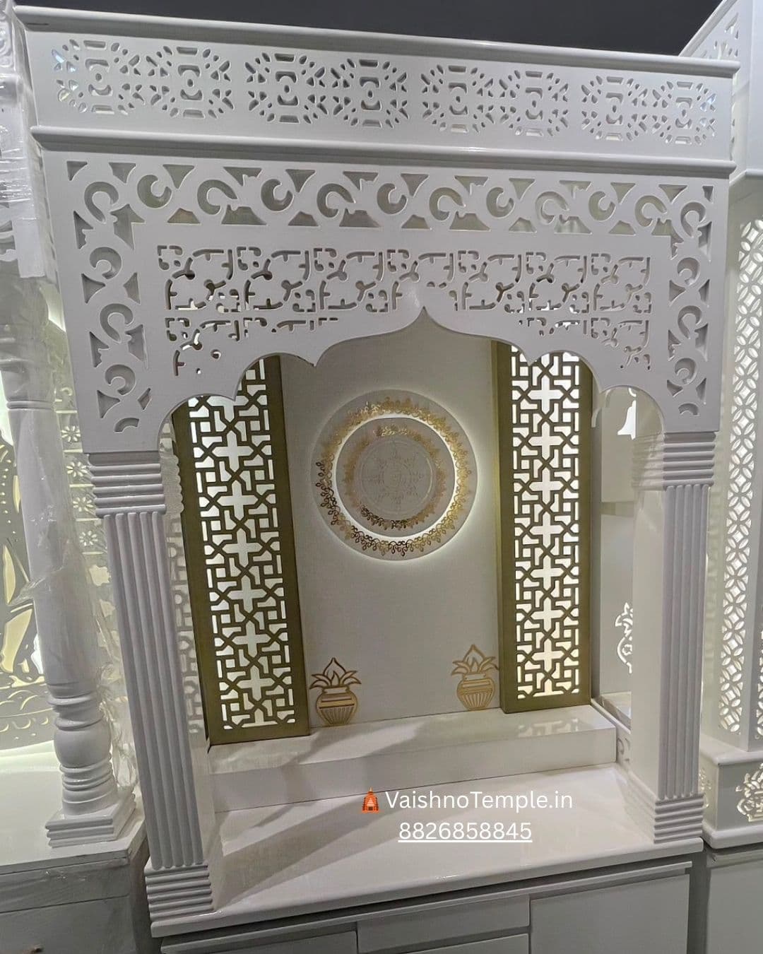 Teak Heritage Mandir - Hand-carved from Grade-A Burma teak with intricate jaali panels and brass fittings